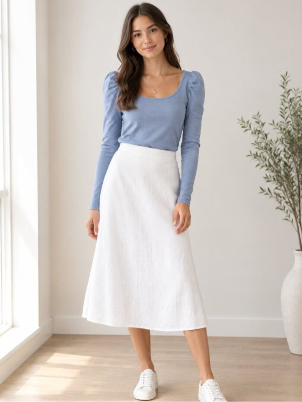 MAJORELLE Blue Puff Sleeve Top Cozy Chic Feminine XS 0605
